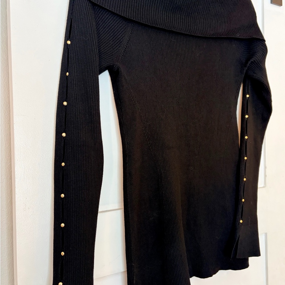 White House Black Market Black cowl neck Sweater with cut out sleeves